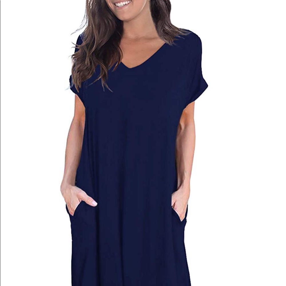 Navy Maxi Beach Dress with Pockets